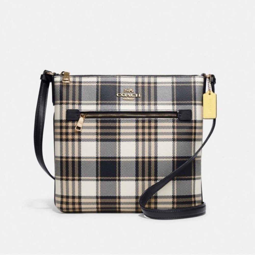 NWOT Coach Plaid Crossbody Bag - Black and Cream